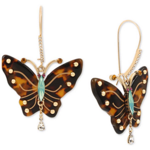 Gold-Tone Tortoise-Look Butterfly Drop Earrings - Picture 1 of 4